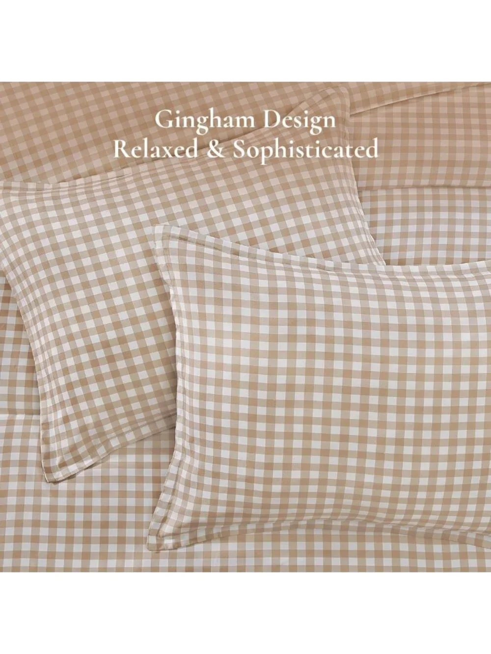 Cozy Tan Gingham Queen Comforter Set | Brown Checkered Plaid Bedding Essentials